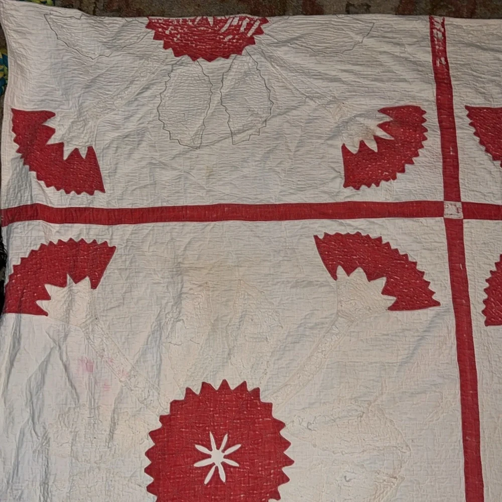 Antique handmade quilt 82” x 66” hand stitched patchwork